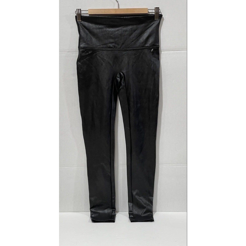 NWOT SPANX FAUX LEATHER LEGGINGS (2437) BLACK , SIZE - LARGE